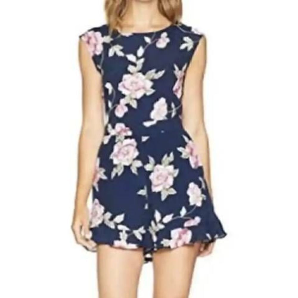 Cupcakes & Cashmere‎ Jacinda Romper Floral Print Navy Cap Sleeves Ruffle NWT 0